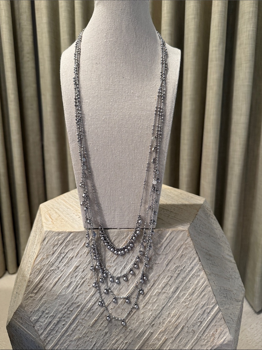 Lucky Brand Four Strand Silver Beaded Necklace